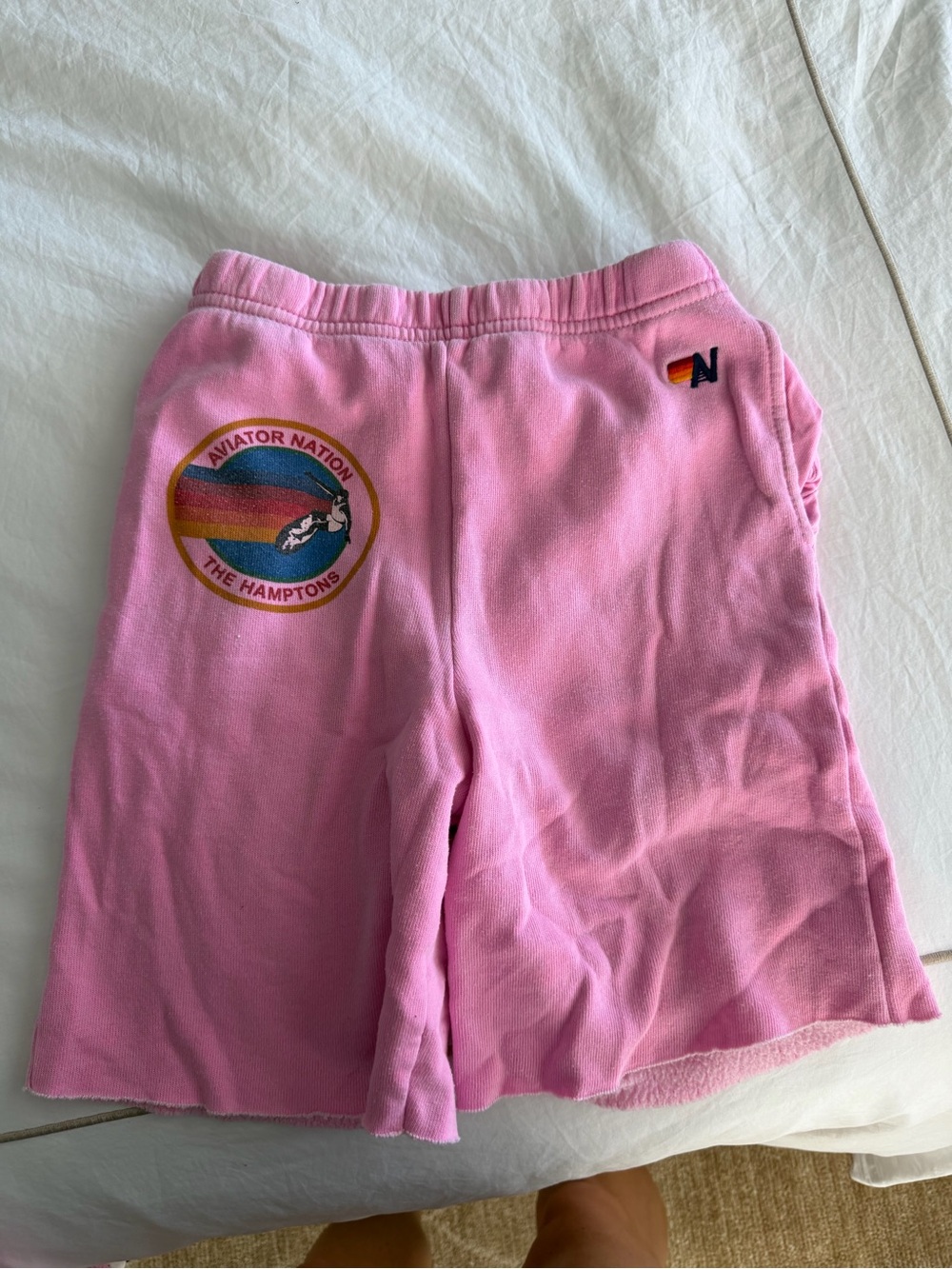 Aviator Nation Kids Pink Fleece Shorts with Rainbow Patch